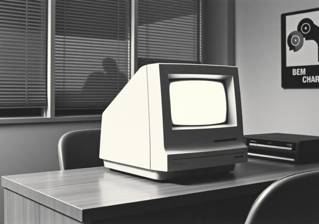 Retrostiilis arvuti-terminal kontorilaual